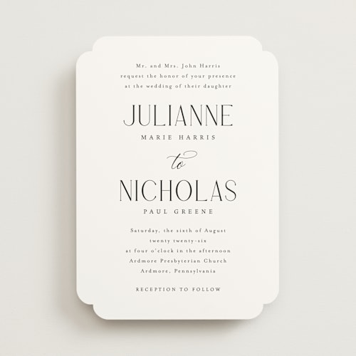 This is a snow wedding invitations with standard by Katherine Moynagh called bold elegance printing on signature in standard