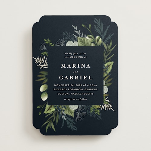 This is a twilight wedding invitations with standard by Susan Moyal called enchanted greenery printing on signature in standard