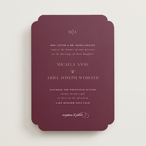 This is a cabernet wedding invitations with standard by Lucrecia Caporale called classic & timeless printing on signature in standard
