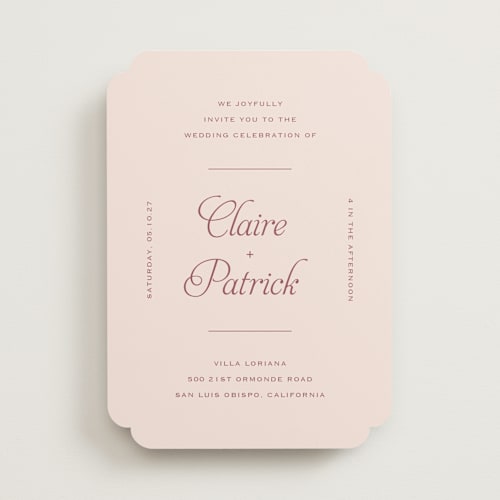 This is a blush wedding invitations with standard by Carolyn MacLaren called modernne printing on signature in standard