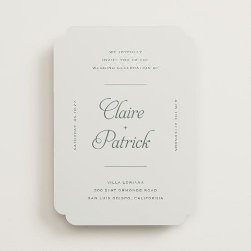 This is a sage wedding invitations with standard by Carolyn MacLaren called modernne printing on signature in standard