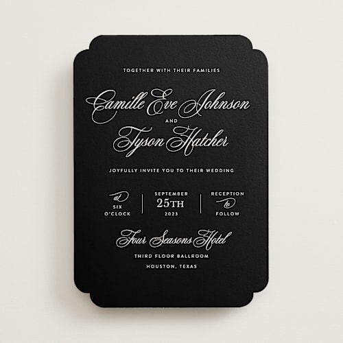 This is a tuxedo wedding invitations with standard by Jill Means called our moment printing on signature in standard