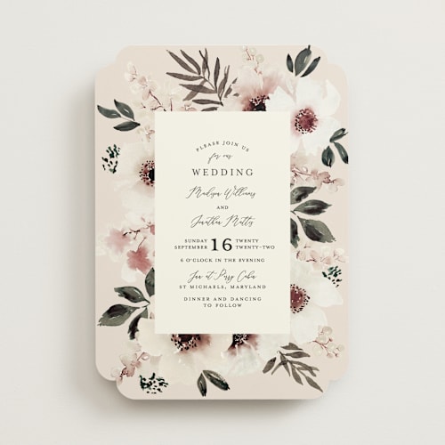 This is a blush wedding invitations with standard by Chris Griffith called nantucket romance printing on signature in standard