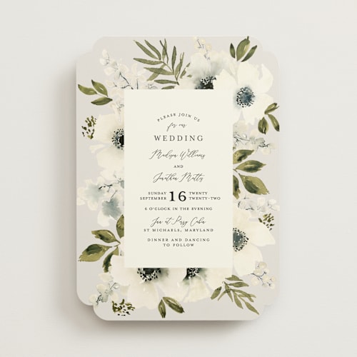 This is a sage wedding invitations with standard by Chris Griffith called nantucket romance printing on signature in standard