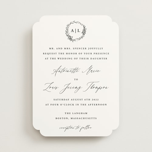 This is a ivory wedding invitations with standard by lulu and isabelle called antoinette printing on signature in standard