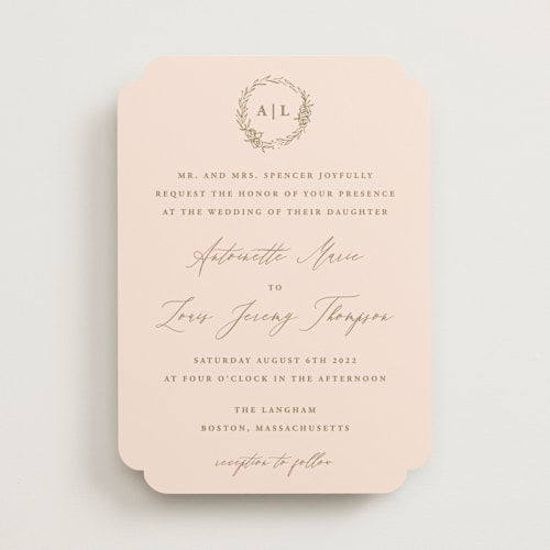 This is a blush wedding invitations with standard by lulu and isabelle called antoinette printing on signature in standard