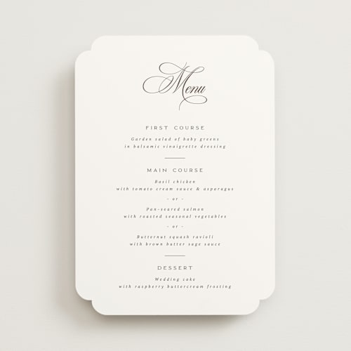 This is a tuxedo menu cards with standard by Orasie called side by side printing on signature in 5x7