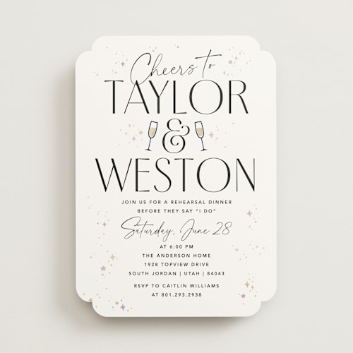 This is a cotton rehearsal dinner invitations with standard by Robert and Stella called the happy couple printing on signature in standard