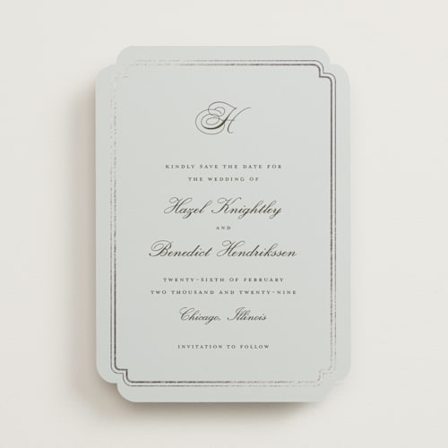 This is a sea foil stamped save the date cards with foil pressed by chocomocacino called lussekatter printing on signature in standard