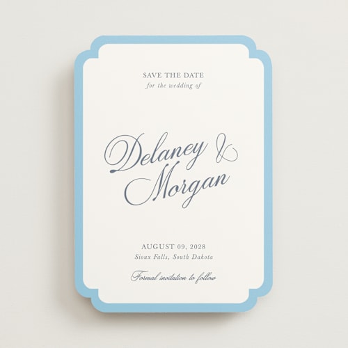 This is a aquatic save the date with standard by Cass Loh called classic bold border printing on signature in standard