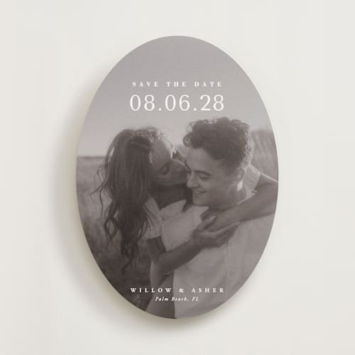 This is a moonstone save the date with standard by Lucrecia Caporale called classic big date printing on recycled smooth signature in standard