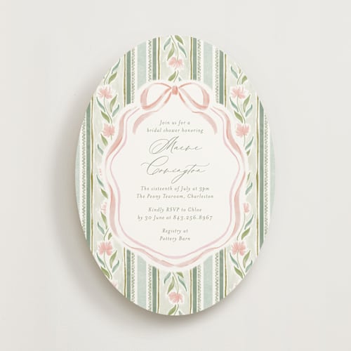 This is a moss bridal shower invitations with standard by Jackie Crawford called wildflower ribbon printing on signature in standard