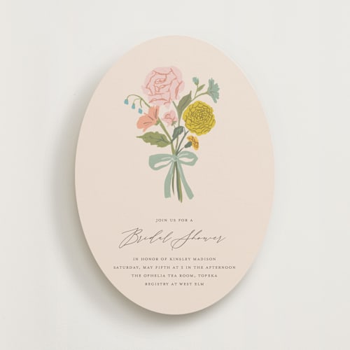 This is a cream bridal shower invitations with standard by Lori Wemple called floral bouquet printing on signature in standard
