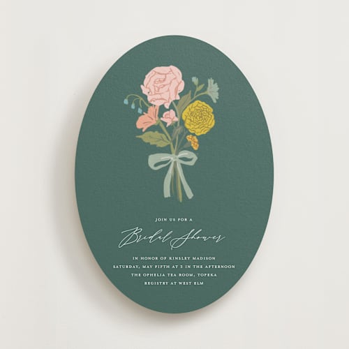 This is a seagreen bridal shower invitations with standard by Lori Wemple called floral bouquet printing on signature in standard