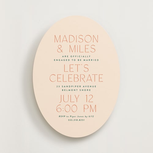 This is a peaches engagement party invitations with standard by Owl and Toad called just type printing on signature in standard