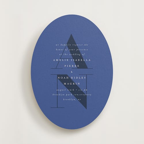 This is a marseille bleu wedding invitations with standard by Up Up Creative called centro printing on signature in standard