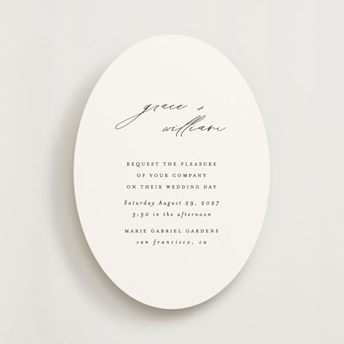 This is a cotton wedding invitations with standard by Angela Thompson called delicate script printing on signature in standard
