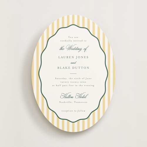 This is a citrine wedding invitations with standard by Emily Betts called curved frame printing on signature in standard