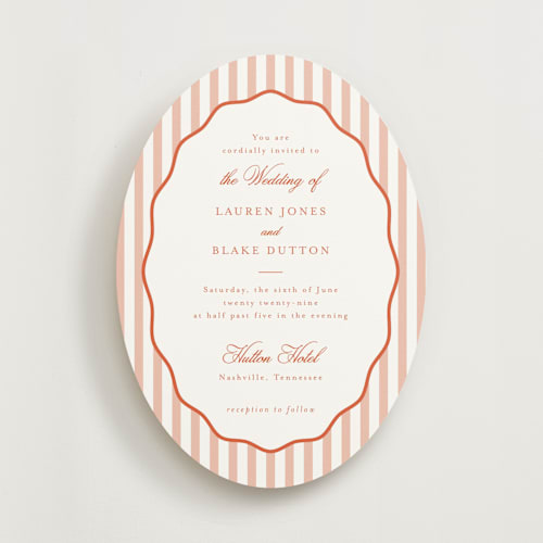 This is a sunset wedding invitations with standard by Emily Betts called curved frame printing on signature in standard