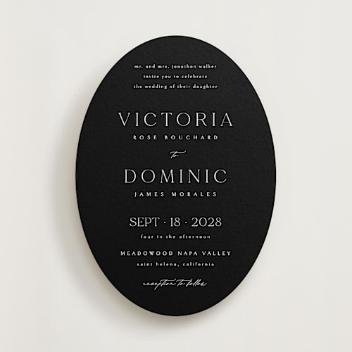 This is a midnight wedding invitations with standard by Kelly Schmidt called victoria printing on signature in standard