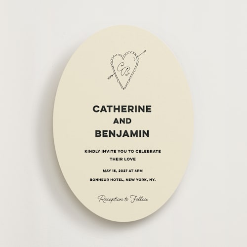 This is a leather wedding invitations with standard by Helena Vitto called crazy little thing called love printing on signature in standard