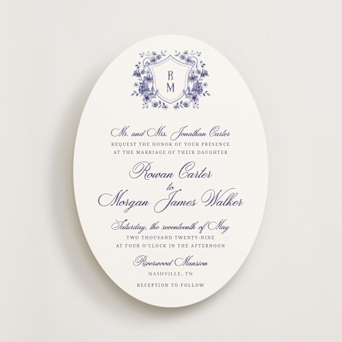 This is a plum wedding invitations with standard by Cass Loh called blooming crest printing on signature in standard