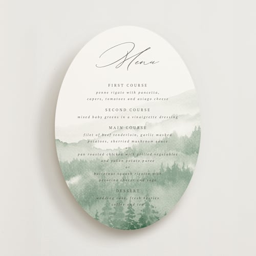 This is a fern menu cards with standard by Helen Halik called over the mountains printing on signature in standard