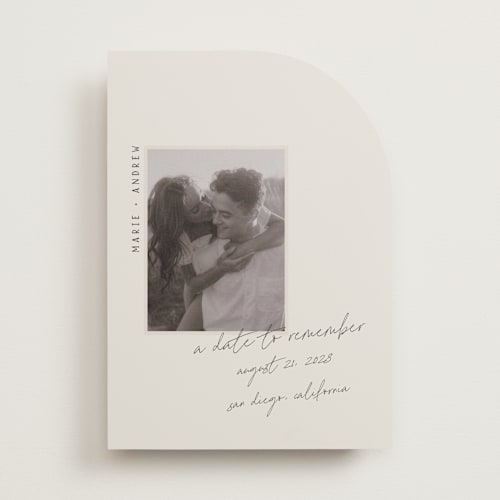 This is a truffle save the date with standard by Vera Lim called offset printing on recycled smooth signature in standard