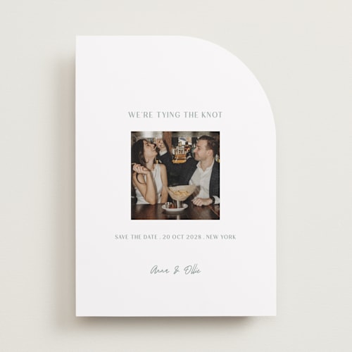 This is a mint tea save the date with standard by Ani Somi called center cut printing on recycled smooth signature in standard