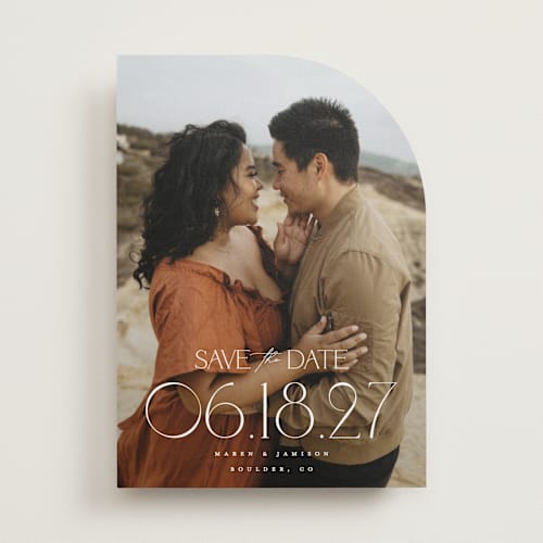 This is a opal save the date with standard by Robert and Stella called brookefield printing on recycled smooth signature in standard