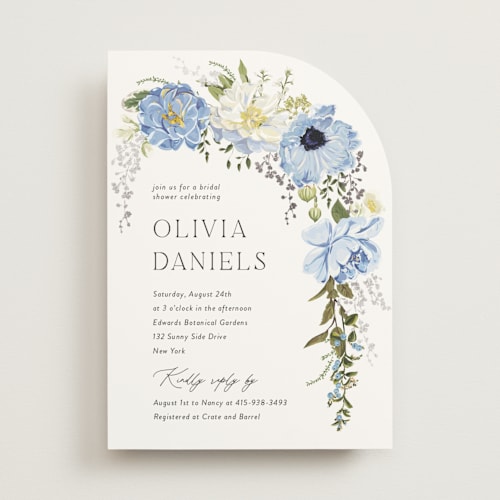 This is a azure bridal shower invitations with foil pressed by Susan Moyal called timeless blooms printing on signature in standard