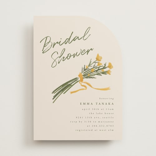 This is a cream bridal shower invitations with standard by Adelyn T. called pencil bouquet printing on signature in standard