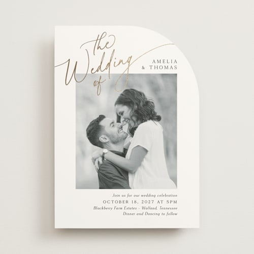 This is a marshmallow foil stamped wedding invitations with foil pressed by Kaydi Bishop called the wedding printing on signature in standard