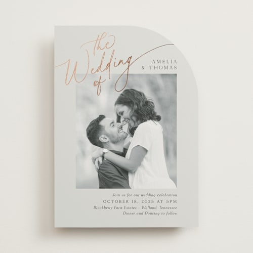 This is a stone foil stamped wedding invitations with foil pressed by Kaydi Bishop called the wedding printing on signature in standard
