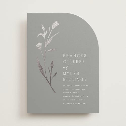 This is a granite foil stamped wedding invitations with foil pressed by Amy Kross called perennial printing on signature in standard