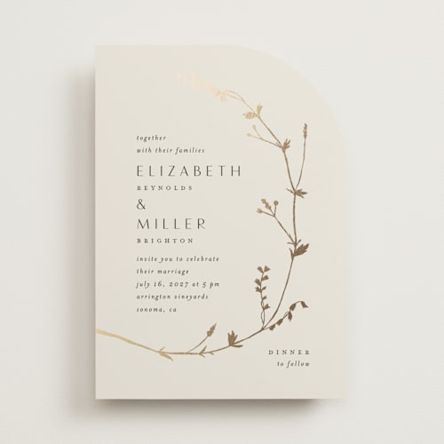 This is a cotton foil stamped wedding invitations with foil pressed by Amy Kross called vine wrap printing on signature in standard