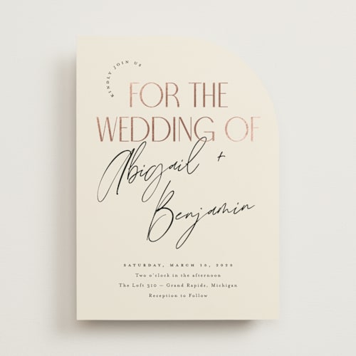 This is a cream puff foil stamped wedding invitations with foil pressed by Pixel and Hank called together printing on signature in standard