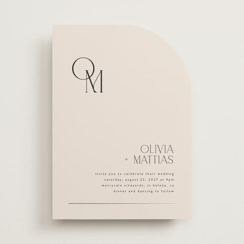 This is a linen foil stamped wedding invitations with foil pressed by Kelly Schmidt called modern corner printing on signature in standard