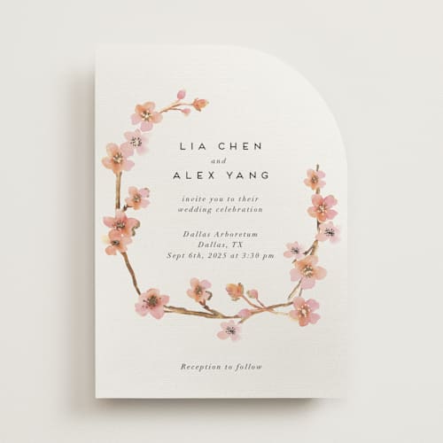 This is a blush foil stamped wedding invitations with foil pressed by Petra Kern called love blossom printing on signature in standard