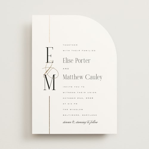 This is a silk foil stamped wedding invitations with foil pressed by Laura Hankins called linear printing on signature in standard