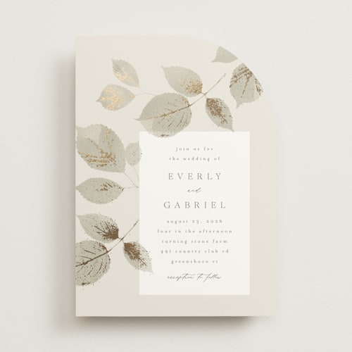 This is a meadow foil stamped wedding invitations with foil pressed by Kristie Kern called sonnet printing on signature in standard