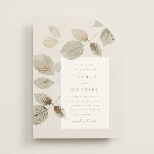 This is a meadow foil stamped wedding invitations with foil pressed by Kristie Kern called sonnet printing on signature in standard