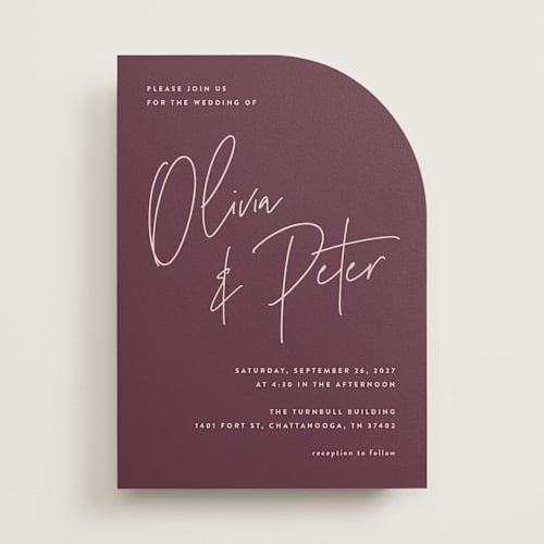 This is a cabernet wedding invitations with standard by JoAnn Jinks called signed printing on signature in standard