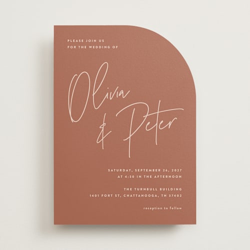 This is a terracotta wedding invitations with standard by JoAnn Jinks called signed printing on signature in standard