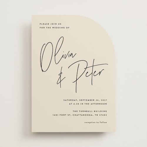 This is a champagne wedding invitations with standard by JoAnn Jinks called signed printing on signature in standard