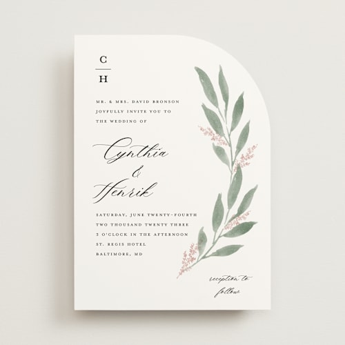 This is a blush wedding invitations with standard by Stacey Meacham called pressed foliage printing on signature in standard