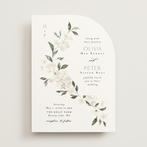 This is a porcelain wedding invitations with standard by Itsy Belle Studio called sweeping vine printing on signature in standard