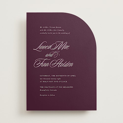 This is a vitner plum wedding invitations with standard by Cindy Reynolds called sophistique printing on signature in standard