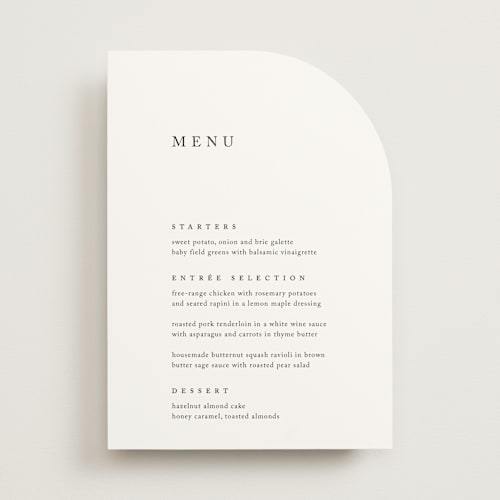 This is a silk menu cards with standard by Kelly Schmidt called astoria printing on signature in 5x7