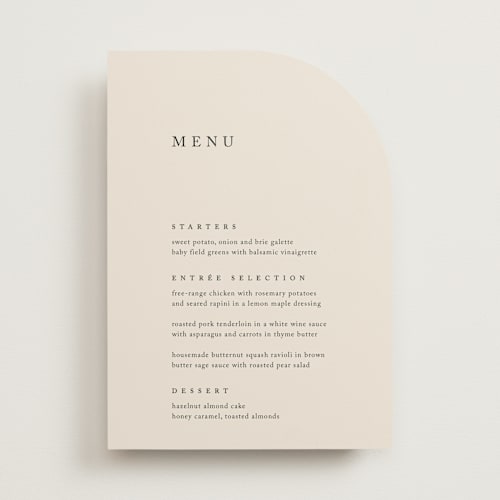 This is a linen menu cards with standard by Kelly Schmidt called astoria printing on signature in 5x7